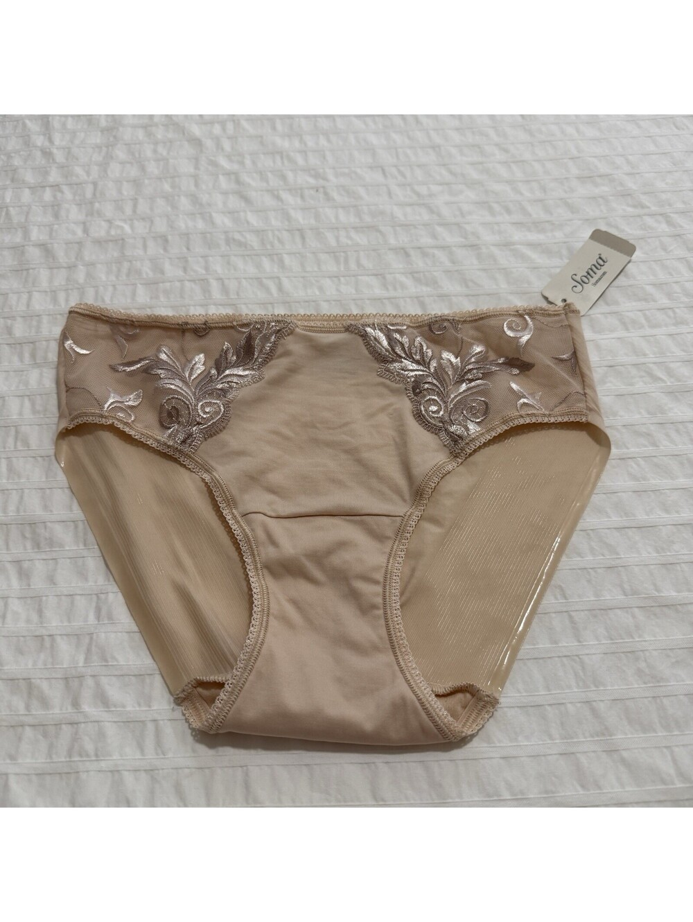 Soma Hipster Panty with Sensuous Lace Pale Sand Nude Sz S Small NWT